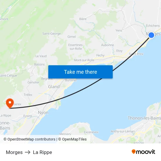 Morges to La Rippe map