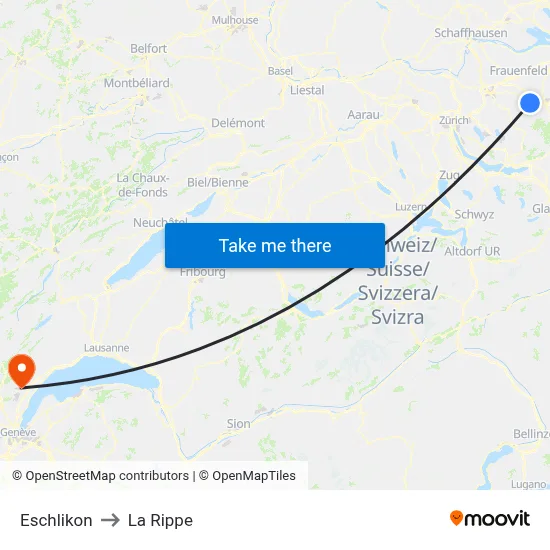 Eschlikon to La Rippe map