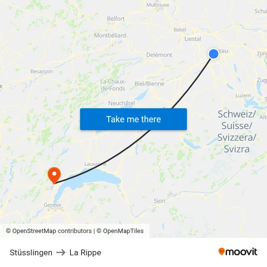 Stüsslingen to La Rippe map