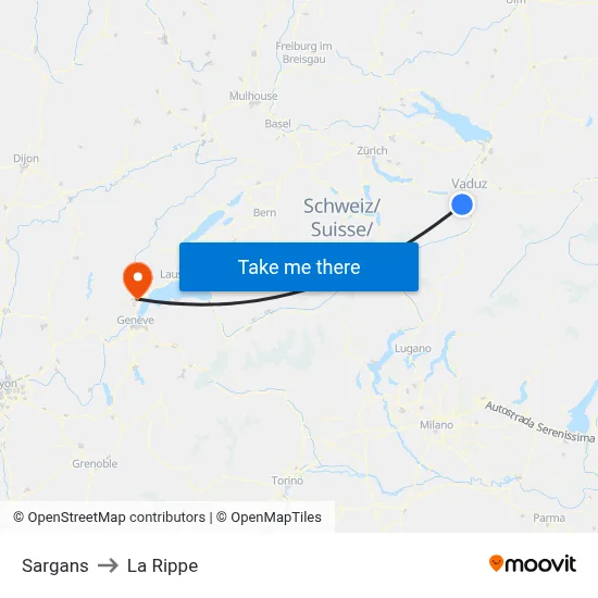 Sargans to La Rippe map