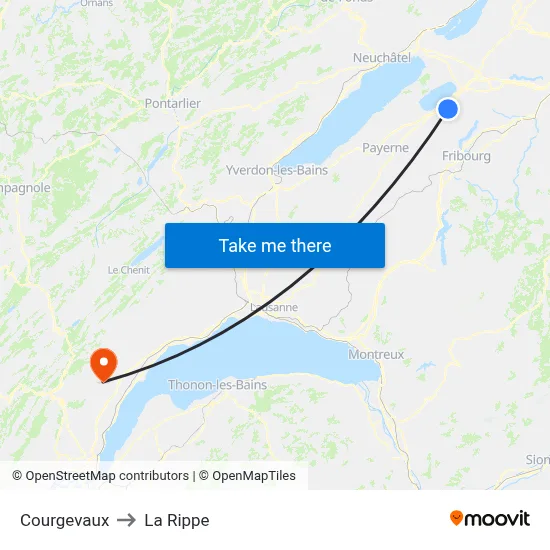 Courgevaux to La Rippe map
