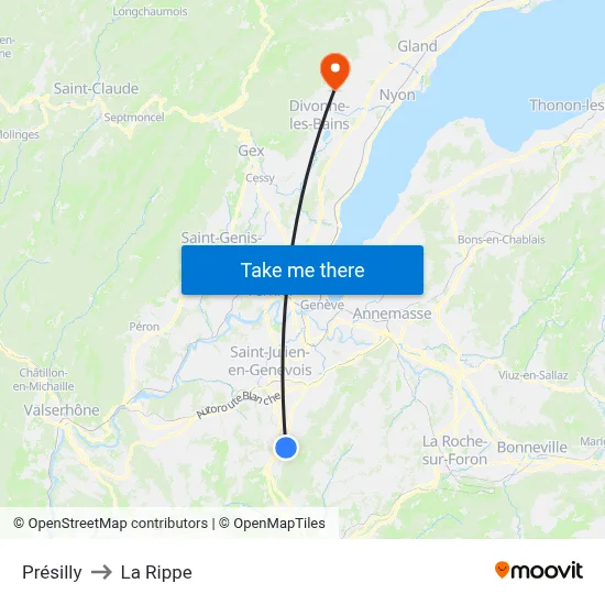 Présilly to La Rippe map