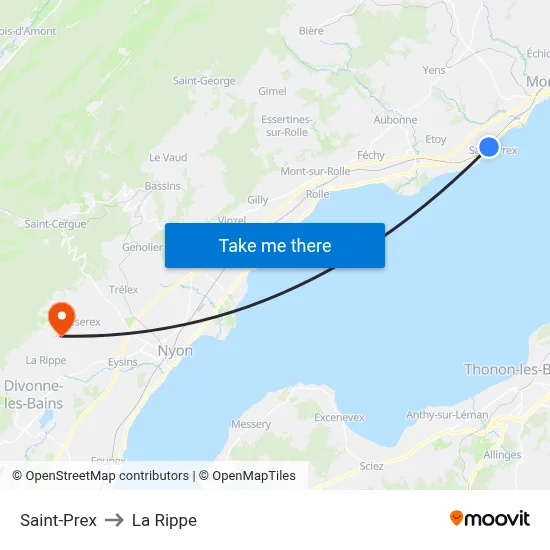 Saint-Prex to La Rippe map