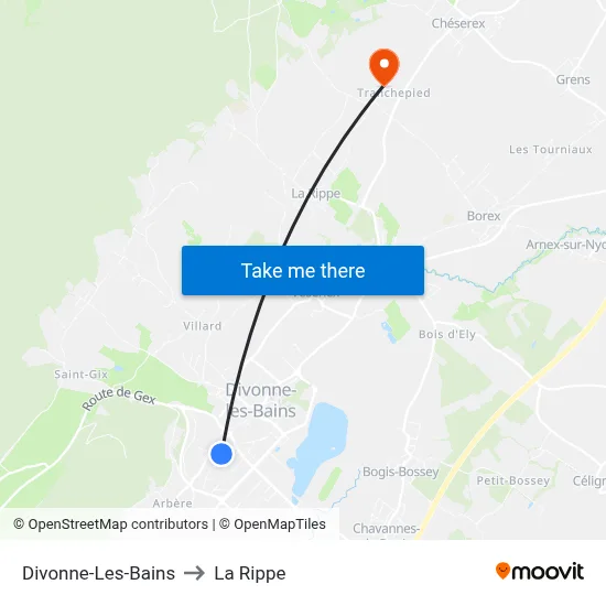 Divonne-Les-Bains to La Rippe map
