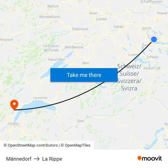 Männedorf to La Rippe map