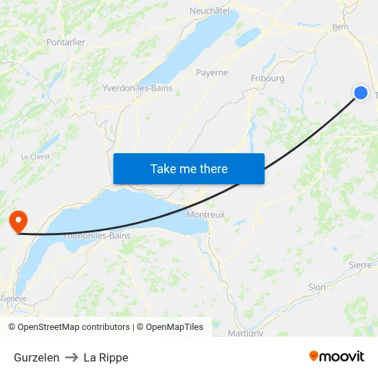 Gurzelen to La Rippe map