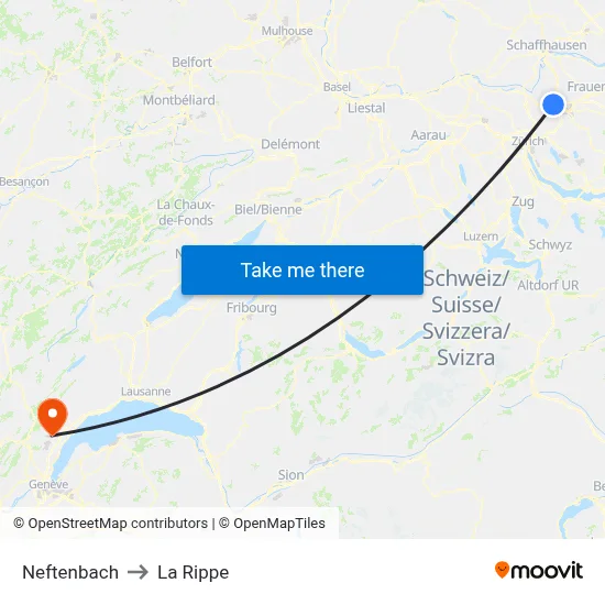 Neftenbach to La Rippe map