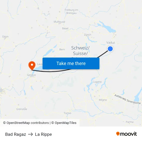 Bad Ragaz to La Rippe map
