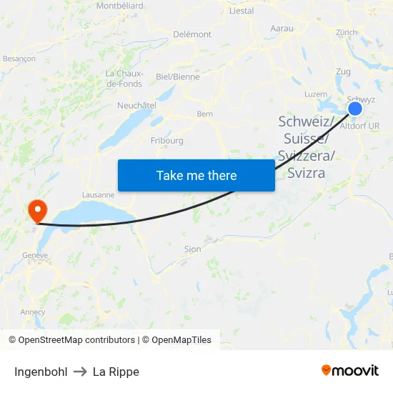 Ingenbohl to La Rippe map