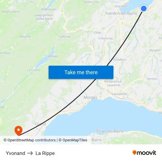 Yvonand to La Rippe map