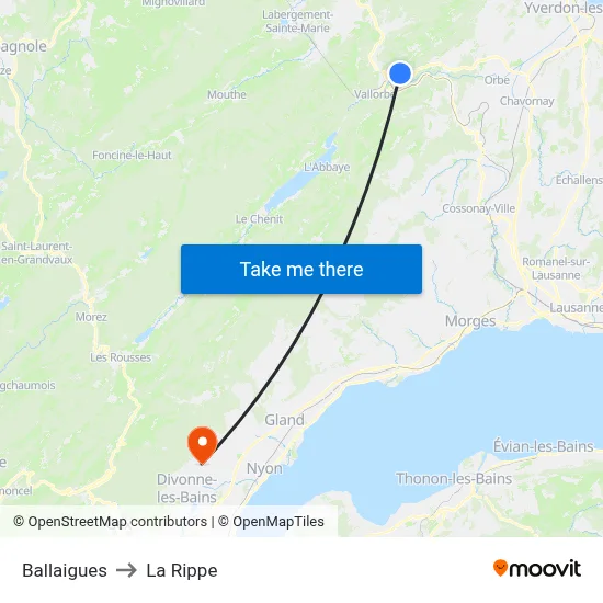 Ballaigues to La Rippe map