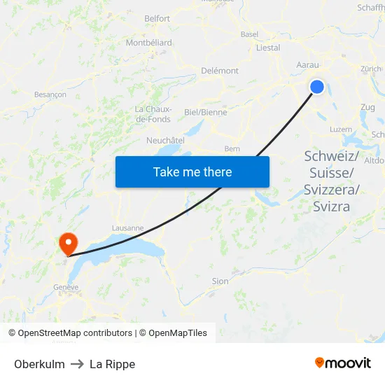 Oberkulm to La Rippe map