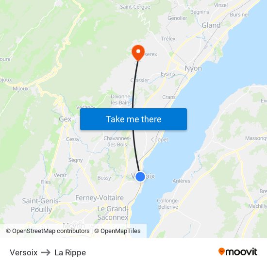 Versoix to La Rippe map