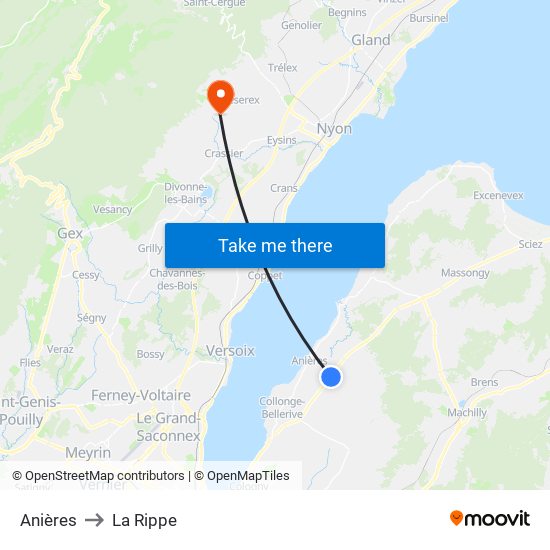 Anières to La Rippe map
