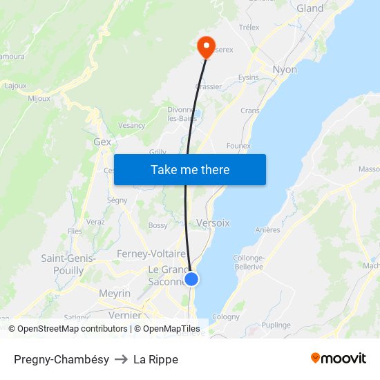 Pregny-Chambésy to La Rippe map