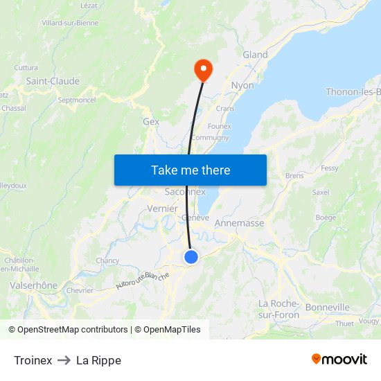 Troinex to La Rippe map