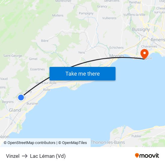 Vinzel to Lac Léman (Vd) map