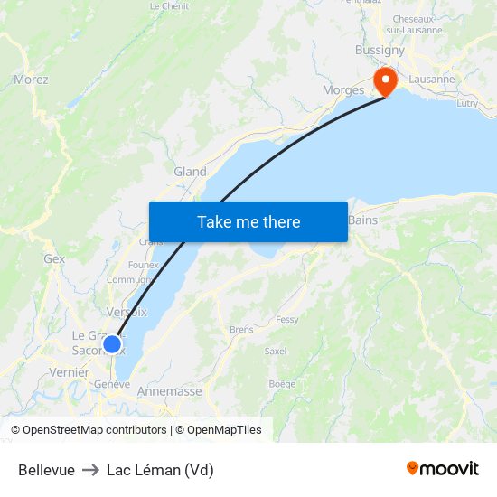Bellevue to Lac Léman (Vd) map