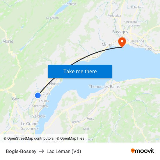 Bogis-Bossey to Lac Léman (Vd) map