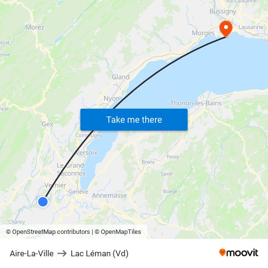 Aire-La-Ville to Lac Léman (Vd) map
