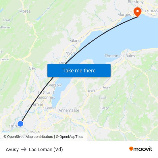 Avusy to Lac Léman (Vd) map