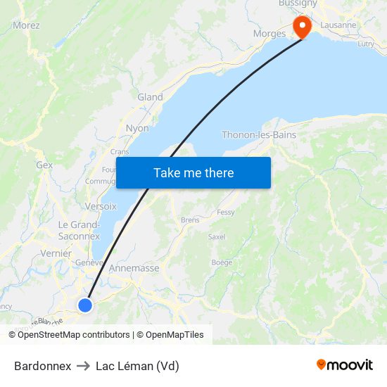 Bardonnex to Lac Léman (Vd) map