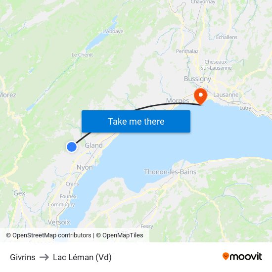 Givrins to Lac Léman (Vd) map