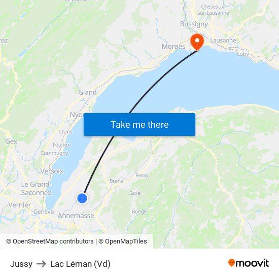 Jussy to Lac Léman (Vd) map