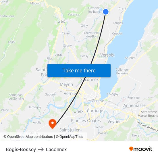 Bogis-Bossey to Laconnex map