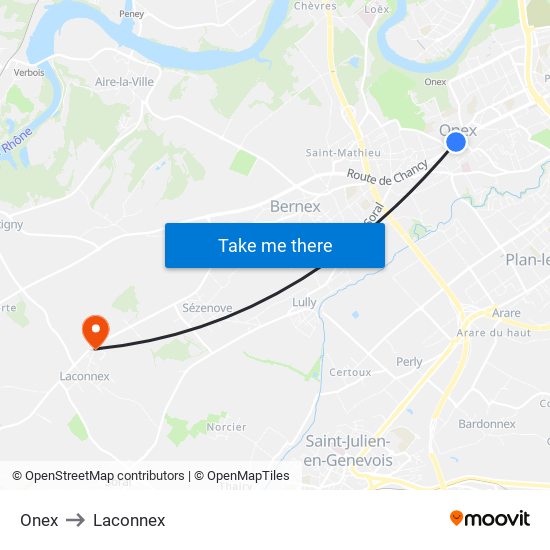 Onex to Laconnex map