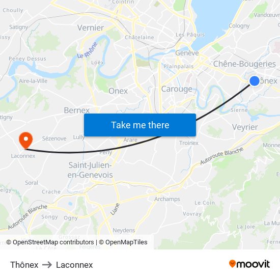 Thônex to Laconnex map