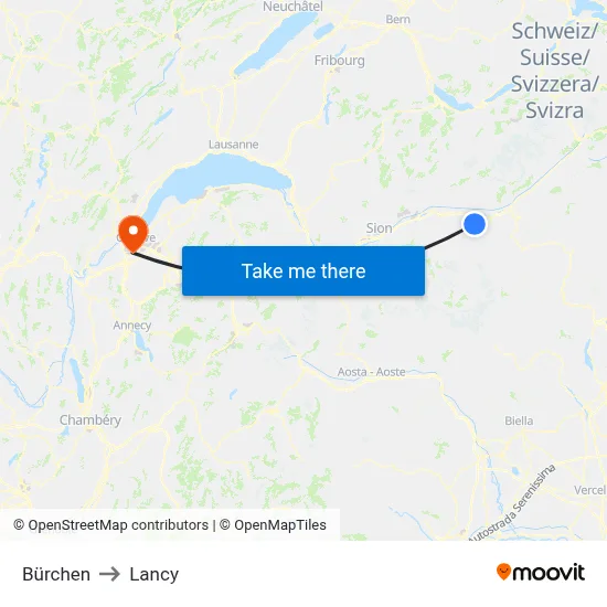 Bürchen to Lancy map