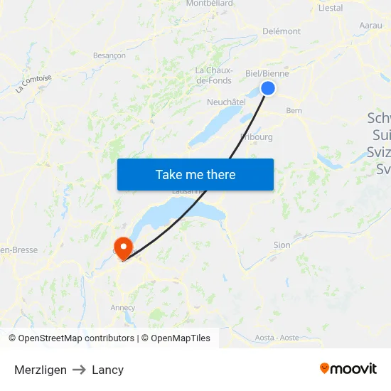 Merzligen to Lancy map