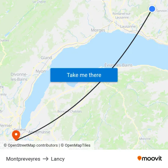 Montpreveyres to Lancy map