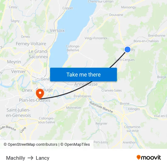 Machilly to Lancy map