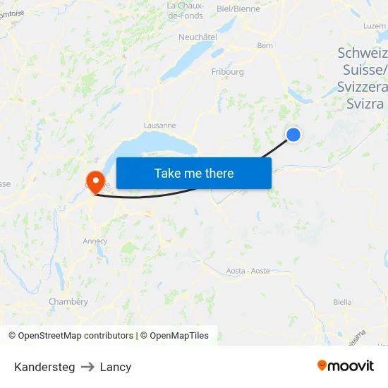 Kandersteg to Lancy map
