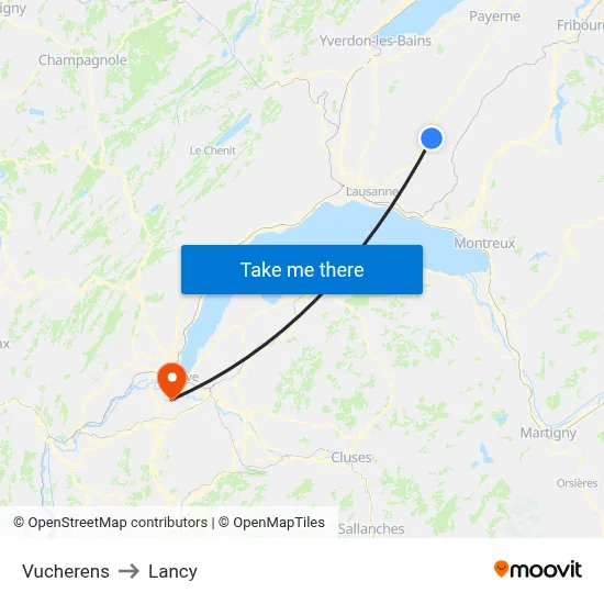 Vucherens to Lancy map