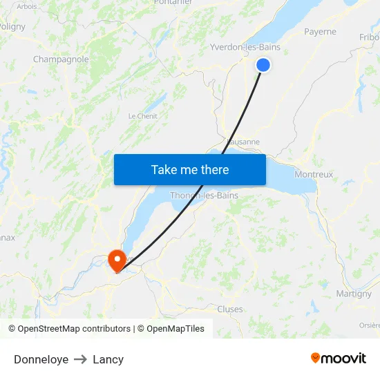 Donneloye to Lancy map