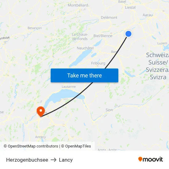 Herzogenbuchsee to Lancy map