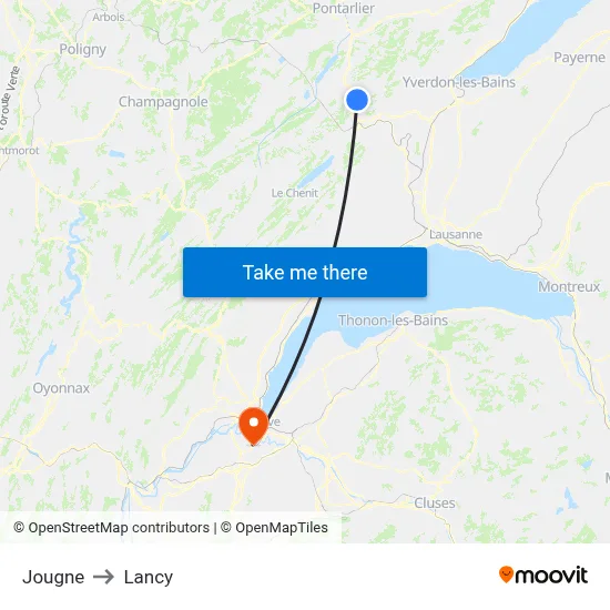 Jougne to Lancy map