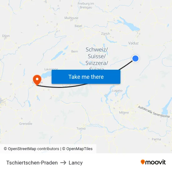 Tschiertschen-Praden to Lancy map
