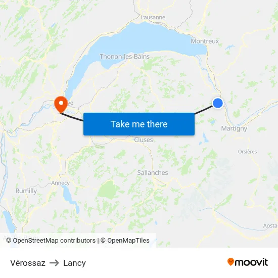 Vérossaz to Lancy map