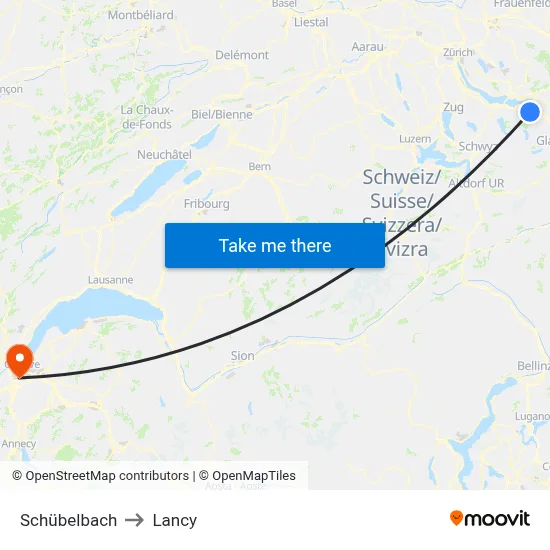 Schübelbach to Lancy map