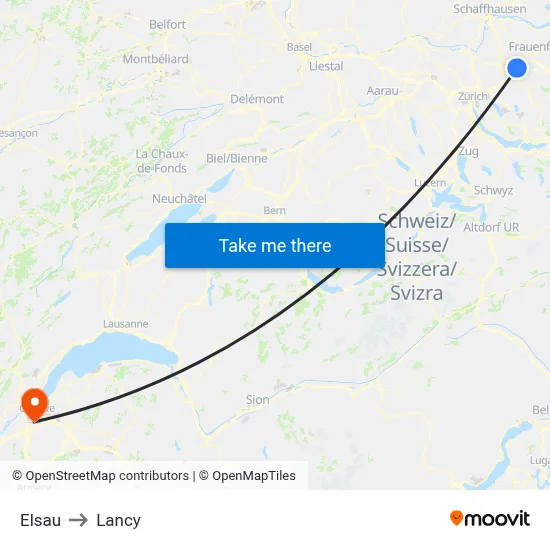 Elsau to Lancy map