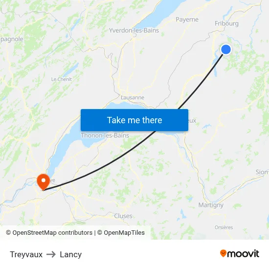 Treyvaux to Lancy map
