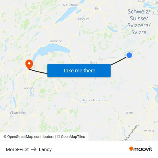 Mörel-Filet to Lancy map