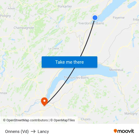 Onnens (Vd) to Lancy map