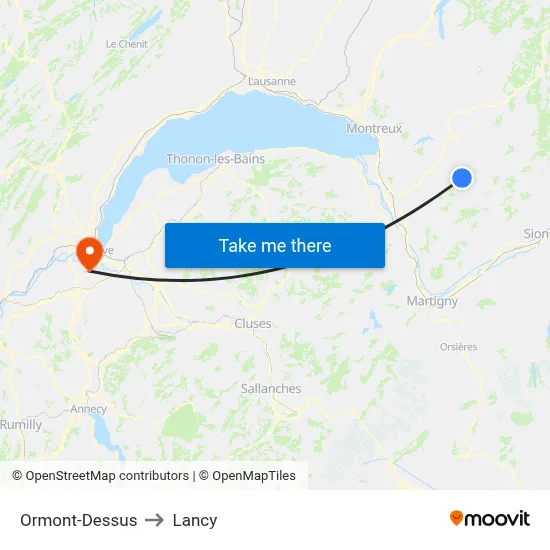 Ormont-Dessus to Lancy map