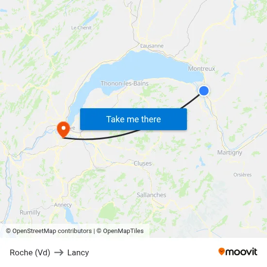 Roche (Vd) to Lancy map