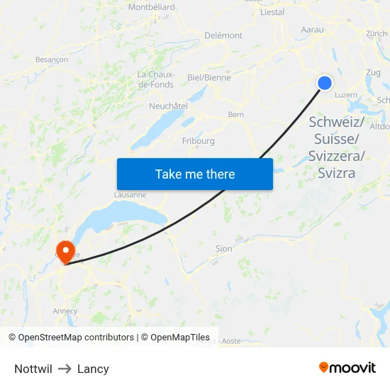 Nottwil to Lancy map